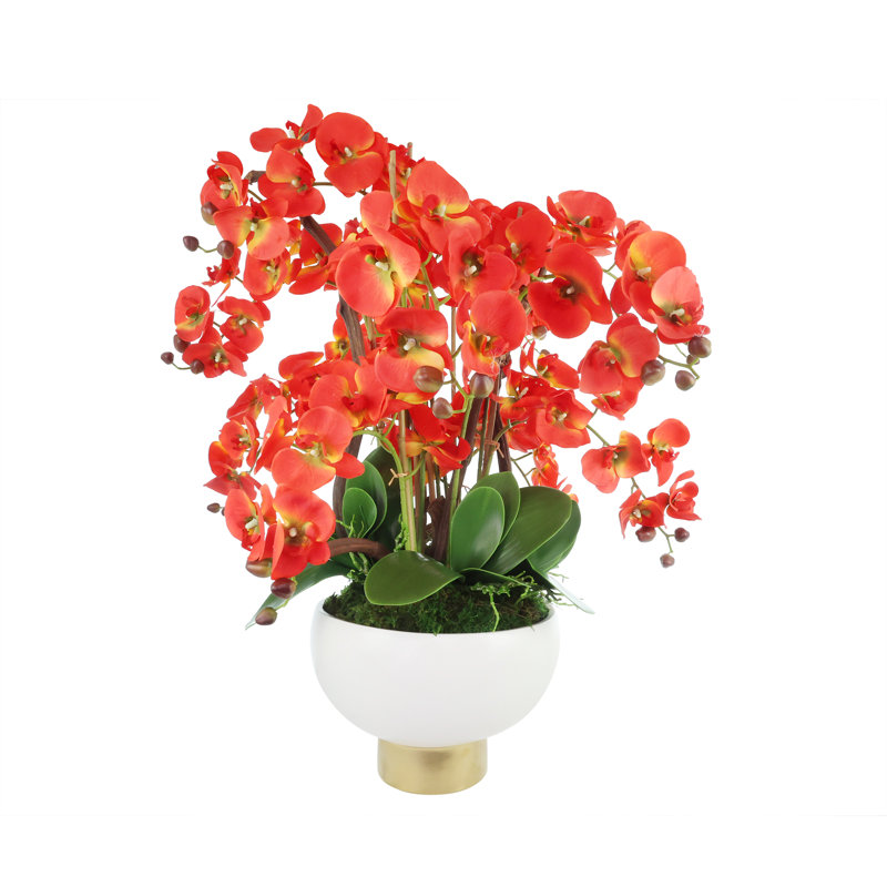 Modern Faux Orchid Arrangement In Ceramic Vase