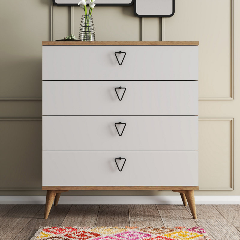 4 Drawer 32" W Dresser, Oak/White