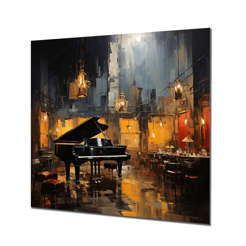 Jaune et gris Grand Piano Jazz Cafe II - Piano, art mural en métal, H 16 po x l 16 po