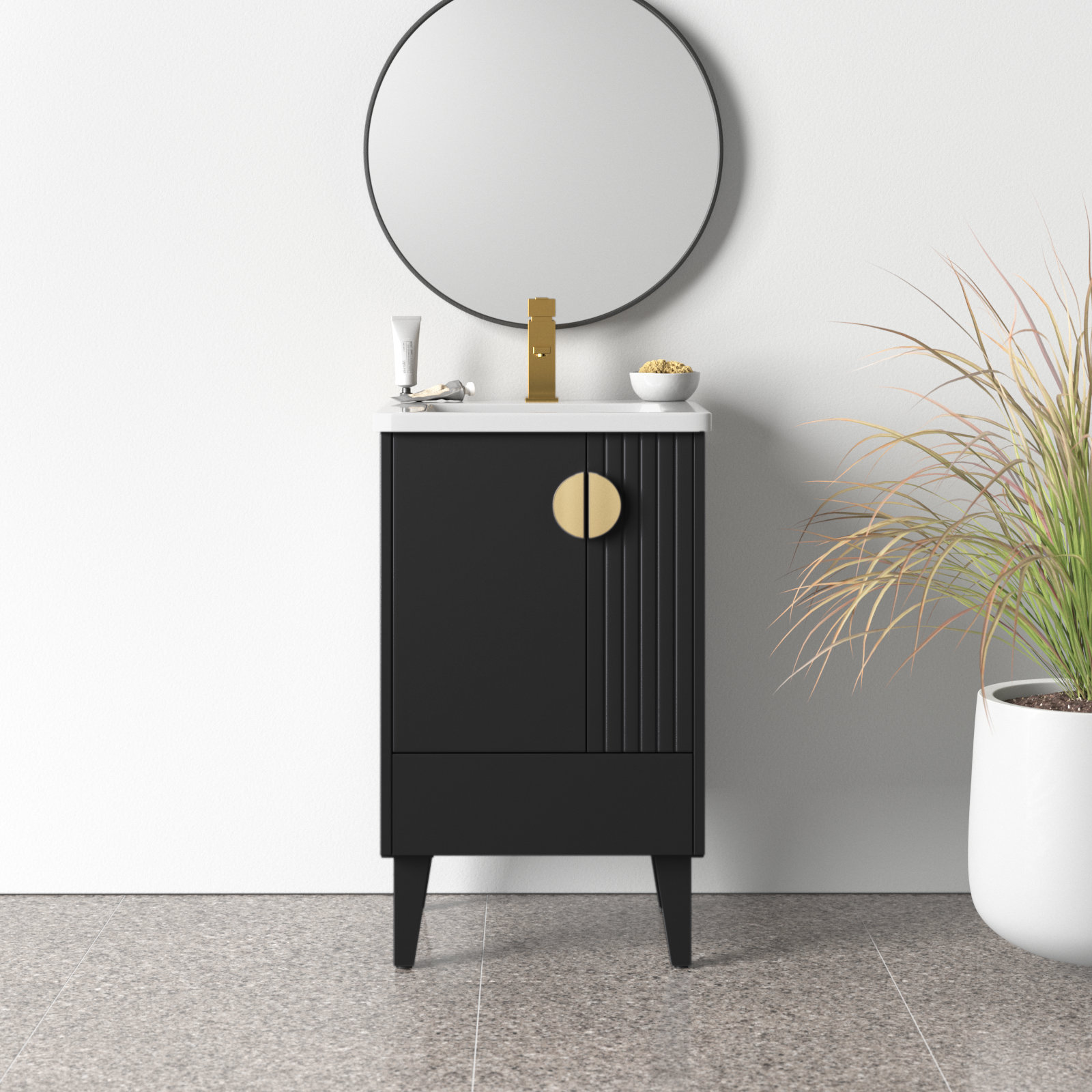 Saimah 20'' Single Bathroom Vanity, Satin Brass, Black