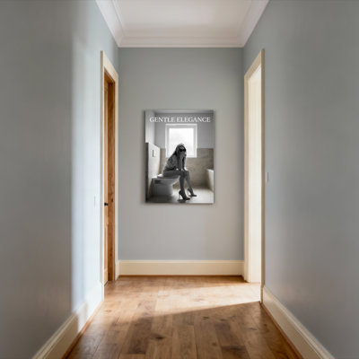 Gentle Elegance Woman On Toilet Black And White Photo Canvas Wrapped Wall Art Set Of 1