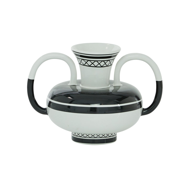 7" Eclectic Black and White Dolomite Amphora Vase