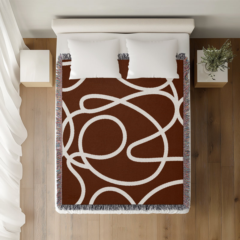 Jeté en coton Abstract Doodles, Brun rouille, 50 x 70