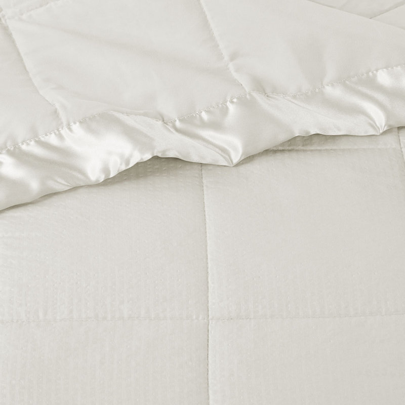 Couverture surdimensionnée en duvet surdimensionné avec garniture satinée ivoire double / grand, Ivoire ivoire, Grand lit
