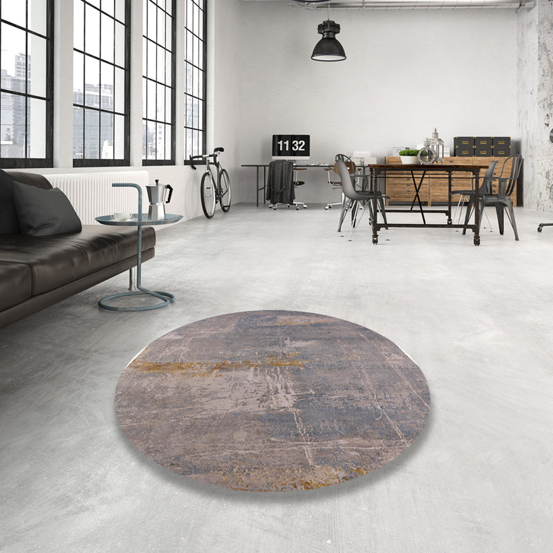 Tapis 10064 de style Mid-Century moderne 100% lavable à la machine, Rond 5 pi
