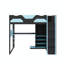 Lit mezzanine en bois pleine grandeur avec bureau, plusieurs supports de rangement, ports USB et éclairage RVB-1734246713