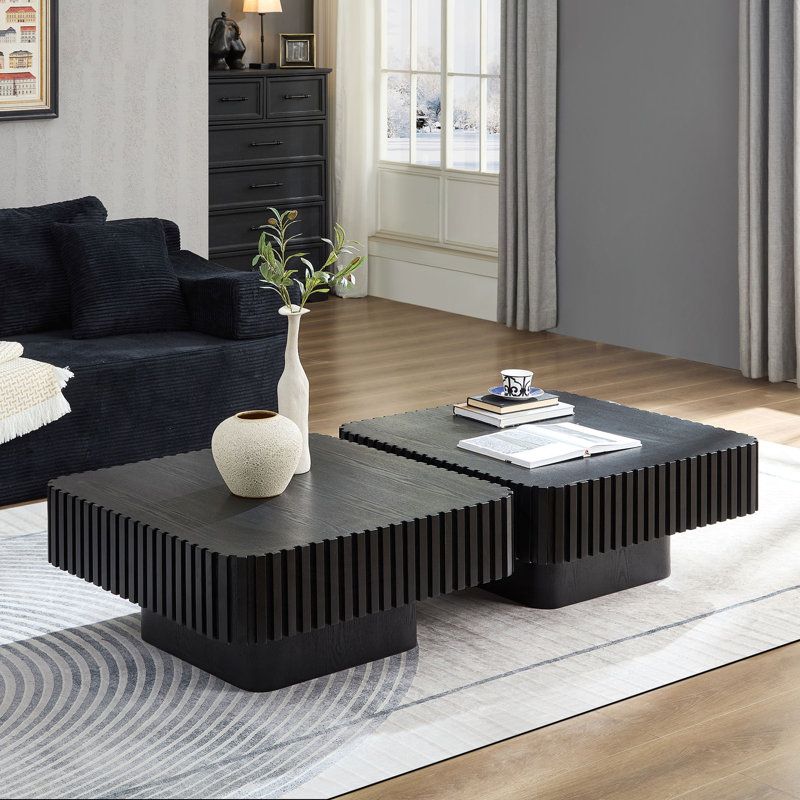 Ensemble de 2 tables basses modernes, tables basses carrées, Noir