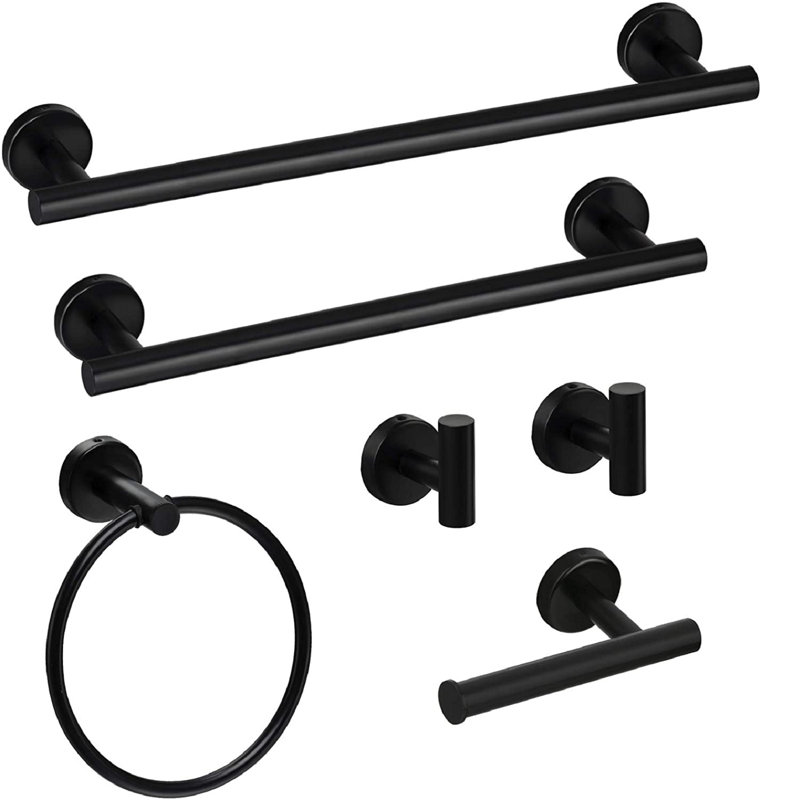 Ensemble de barre à serviettes 6 pièces en acier inoxydable SUS304, Noir mat