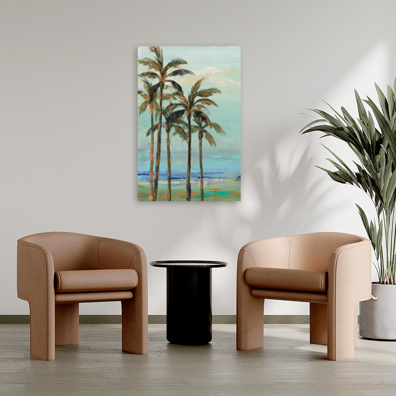 Copper Palms II - éléments naturels bleu-brun-vert, H 36 po x l 24 po