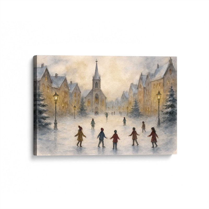 «Frosted Village Joy», reproduction d'art sur toile, H 24 po x l 36 po, Toile tendue avec châssis
