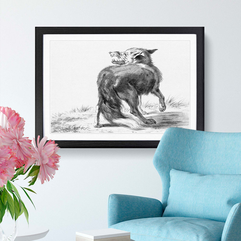 Sketch of a Fox by Jean Bernard - Picture Frame Drawing Print, 48cm H x 65cm W x 2cm D, Black Framed