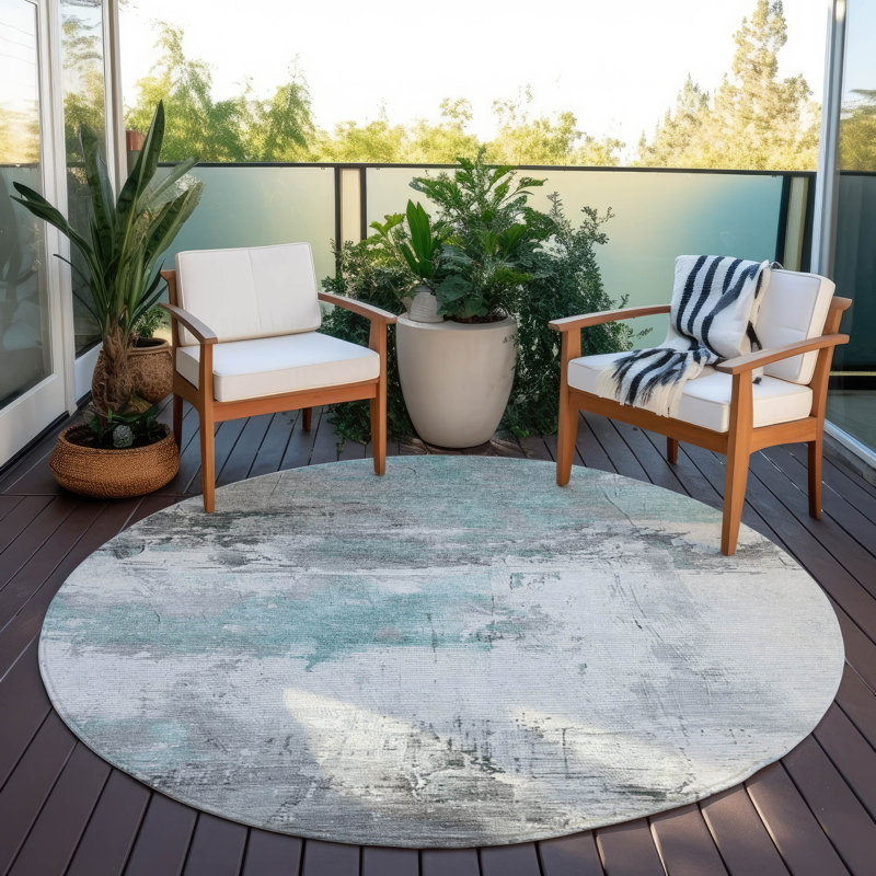 Tapis intérieur / extérieur bleu sarcelle lavable Caelius - LOOMlan, 8 pi x 8 pi
