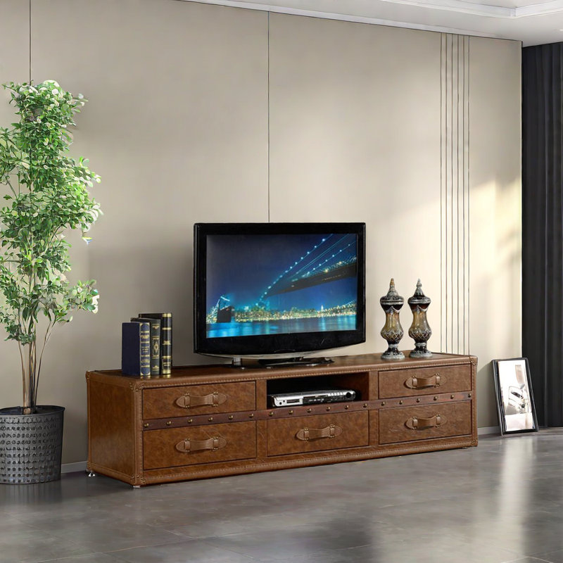 Meuble télé vintage en cuir synthétique avec cadre en bois et l 70,86 po