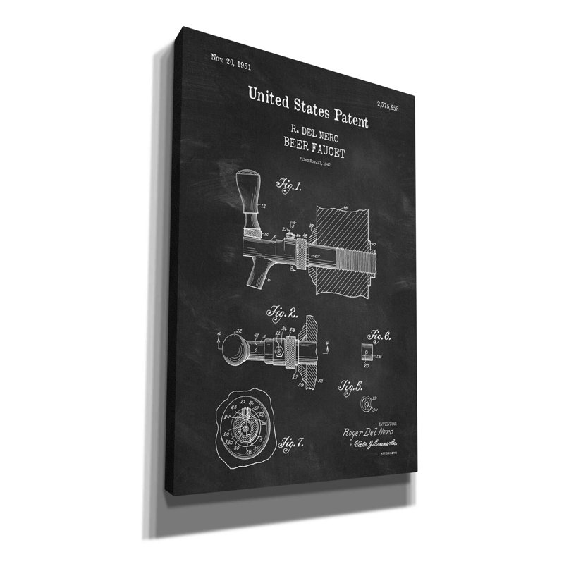 " Beer Faucet Blueprint Patent Chalkboard " by Official US Patent Remastered By Epic Graffiti, 40" H x 26" W