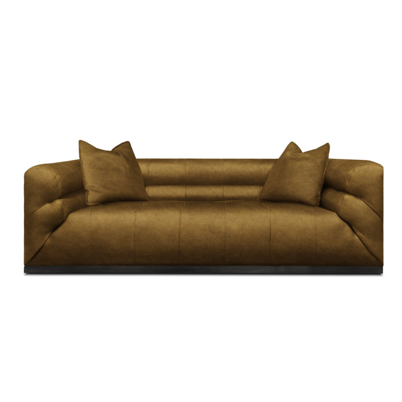 Monet Leather Sofa, Rum Verdeca Genuine Leather, Ash Honey