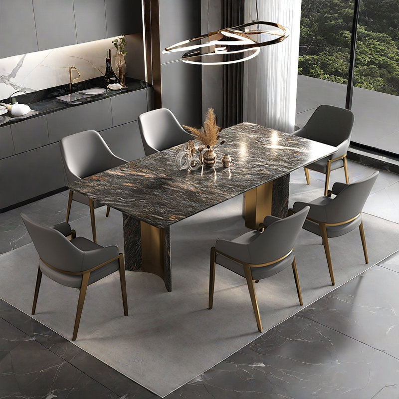 Elegant Rectangular Artificial Marble Dining Table, 29.9"H x 70.9"L x 35.4"W