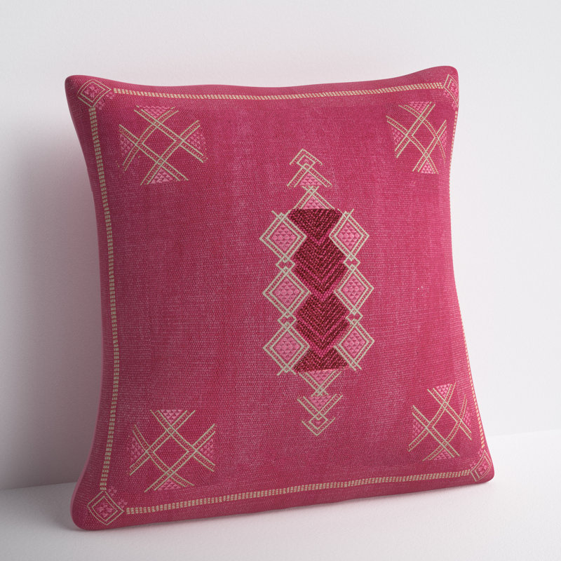 Mikes 100% Wool Throw Square Pillow, Pink/Tan, No Fill