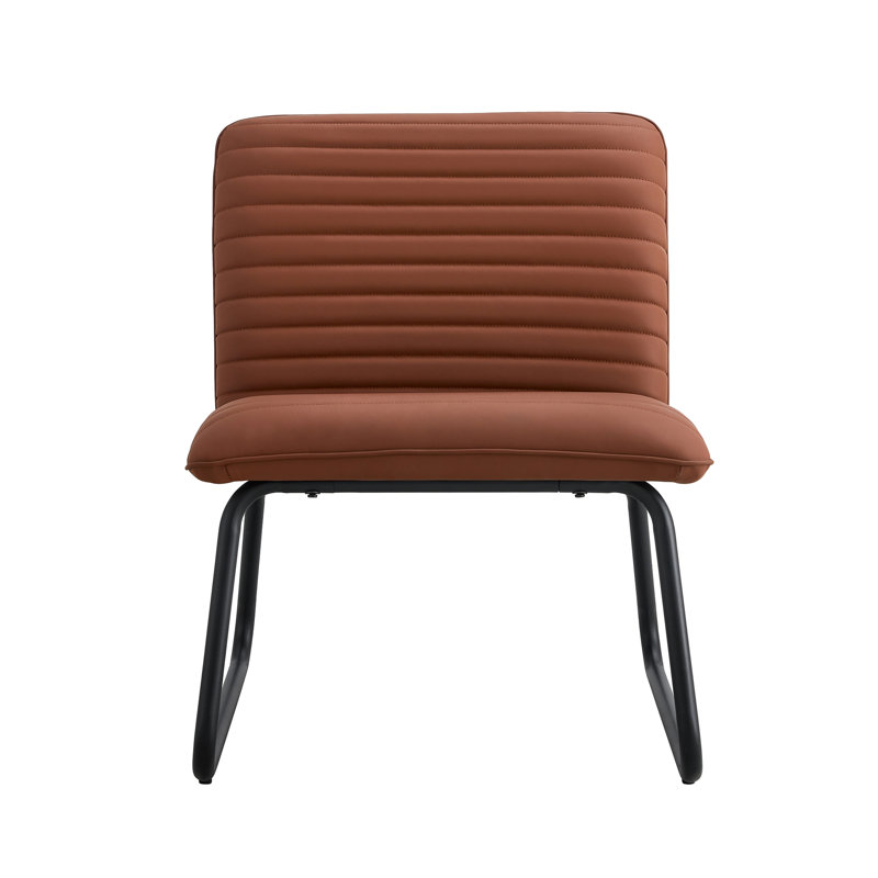 Minimalist Armless Chair With PU Backrest And Metal Legs, Brown Faux Leather