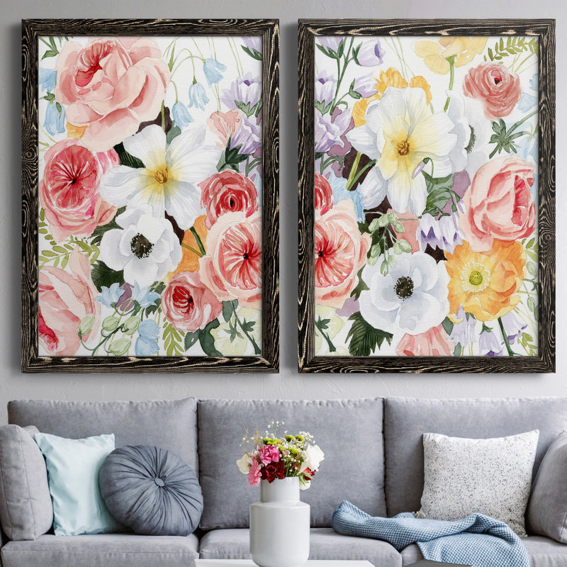 Wildflower Dreams I - Ensemble de 2 peintures sur toile encadrées, Noir, H 31,5 po x l 47 po x P 1,5 po