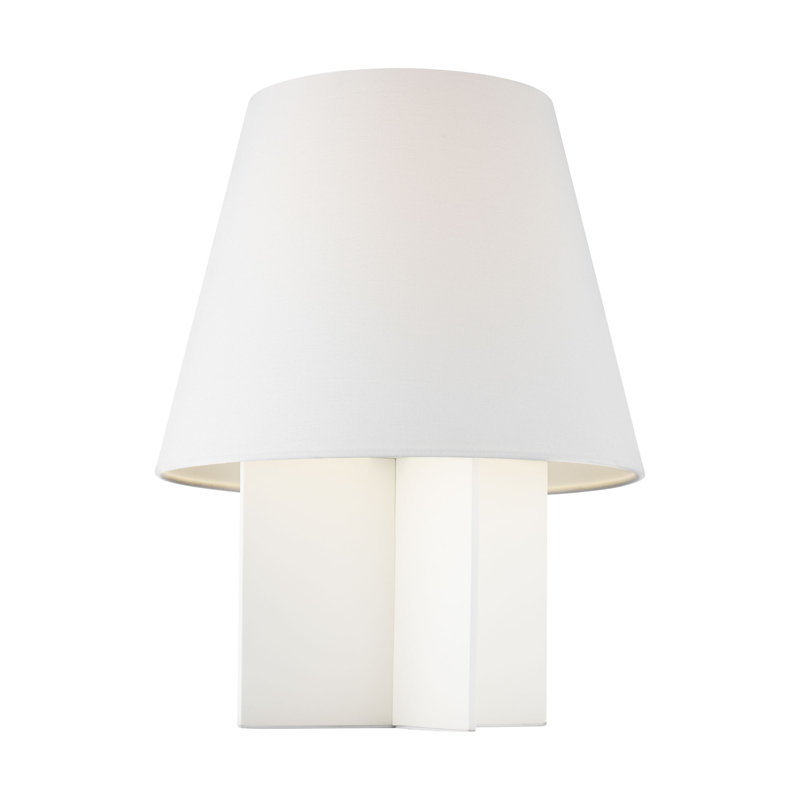 Kelly Wearstler Blocco 1 Light Bedroom Home Office Living Room Lamp With White Linen Shade, White, Clear