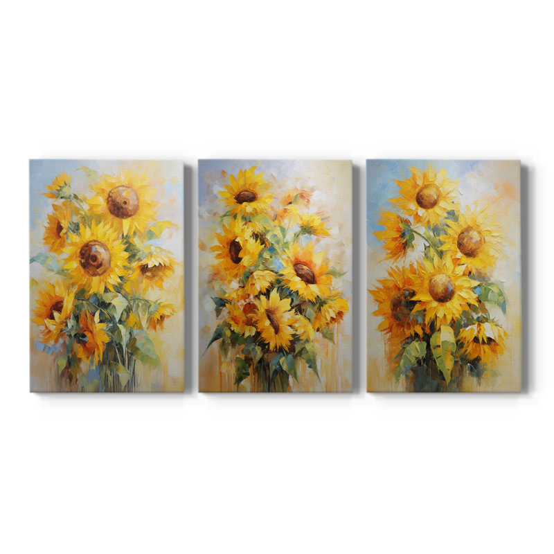 Série d'étude florale - Ensemble de 3 toiles tendues avec châssis - Prêt à être accroché, H 60 po x l 40 po