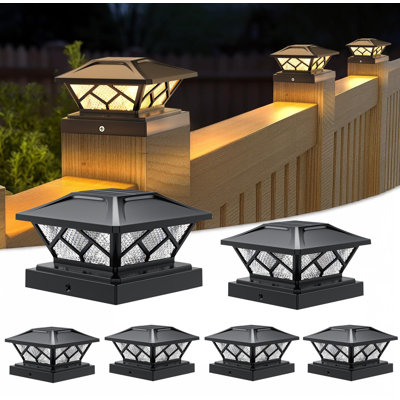 Solar Powered Integrated LED Fence Post Cap Light 3.5 In X 3.5 In, 4 In X 4 In, 4.5 In X 4.5 In, 5 In X 5 In with Base Adapter Included Pack