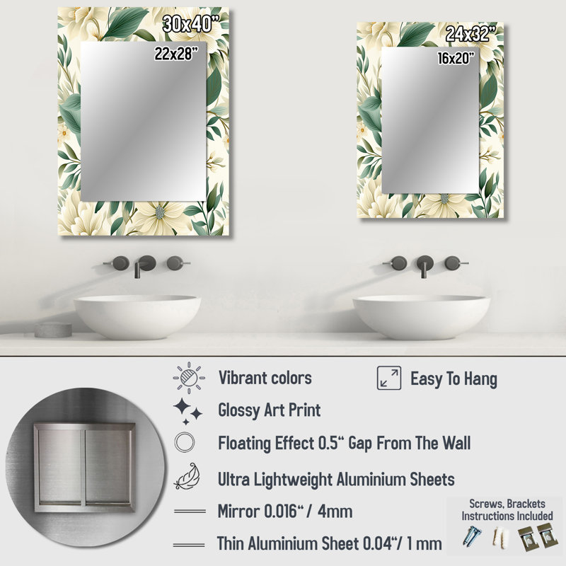 Motif bohème Subdued Oasis - miroir floral, miroir mural floral unique, impression d'art en métal, 32 po x 24 po