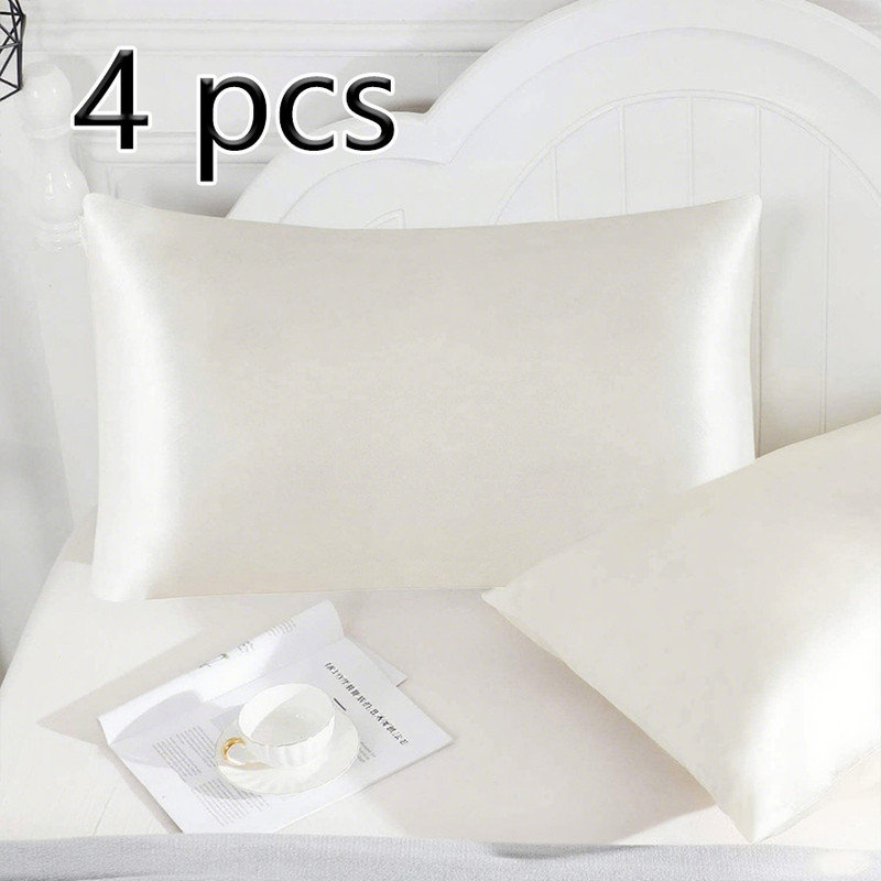Set of 4 Satin Silk Pillowcases for Skin and Hair, Satin Pillow Cases for Women with Envelope Closure, Soft Breathable Smooth Cooling Silk Pillow Covers for Gifts, Ivory 51*102cm