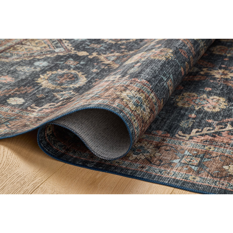 Tapis denim / coucher de soleil lavable à la machine Aaronley, Rectangle 5 pi x 7 pi 6 po