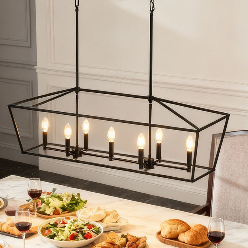 Luminaire suspendu linéaire 7 lumières style campagnard