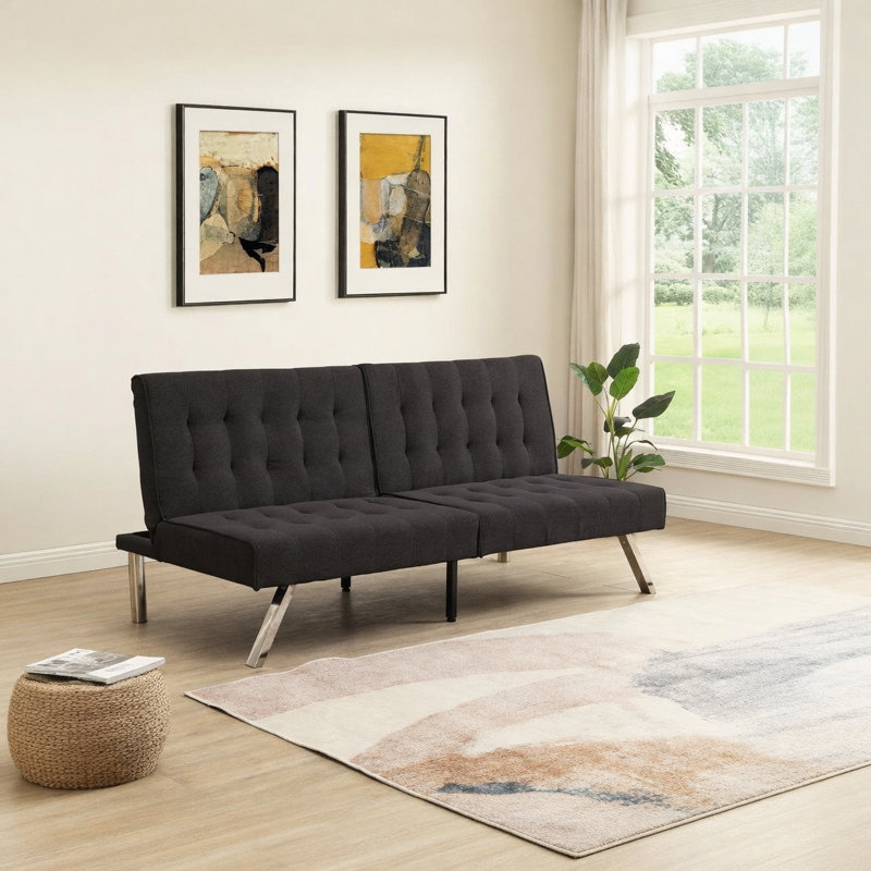 Wood Frame, Stainless Leg, Futon, Sofa Bed Black, Black