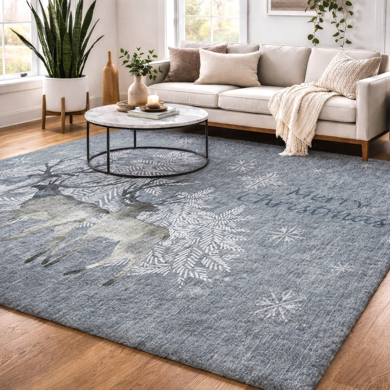 Premium Machine Washable Dream Shag ADS213 Christmas Reindeer Rug, 9' x 12'