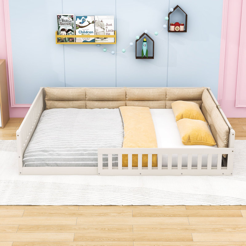 Lit double avec coussin et lattes, Beige