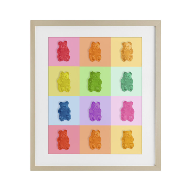 Reproduction encadrée sous verre Rainbow Gummy Bear, 21 x 17, Harvest Pine Under Glass Framed