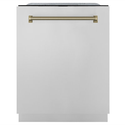 ZLINE Autograph 24 in. Monument 3rd Rack Dishwasher with Champagne Bronze Helix Handle, 45dBa