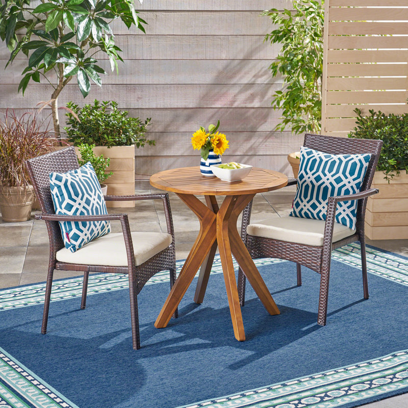 Ensemble bistro long avec coussins 27,5 po Howarth, Teck / Cadre brun / Coussin crème