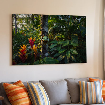 Canvas A Vibrant Tropical Rainforest Scene Filled With Lush Greenery And Wall Art Colorful Flora Featuring A Tree Trunk In The Canvas Wall Art
