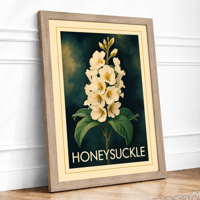 Honeysuckle Study Art Deco - Framed Print, A2 - 59.4 x 42.0 cm, Oak