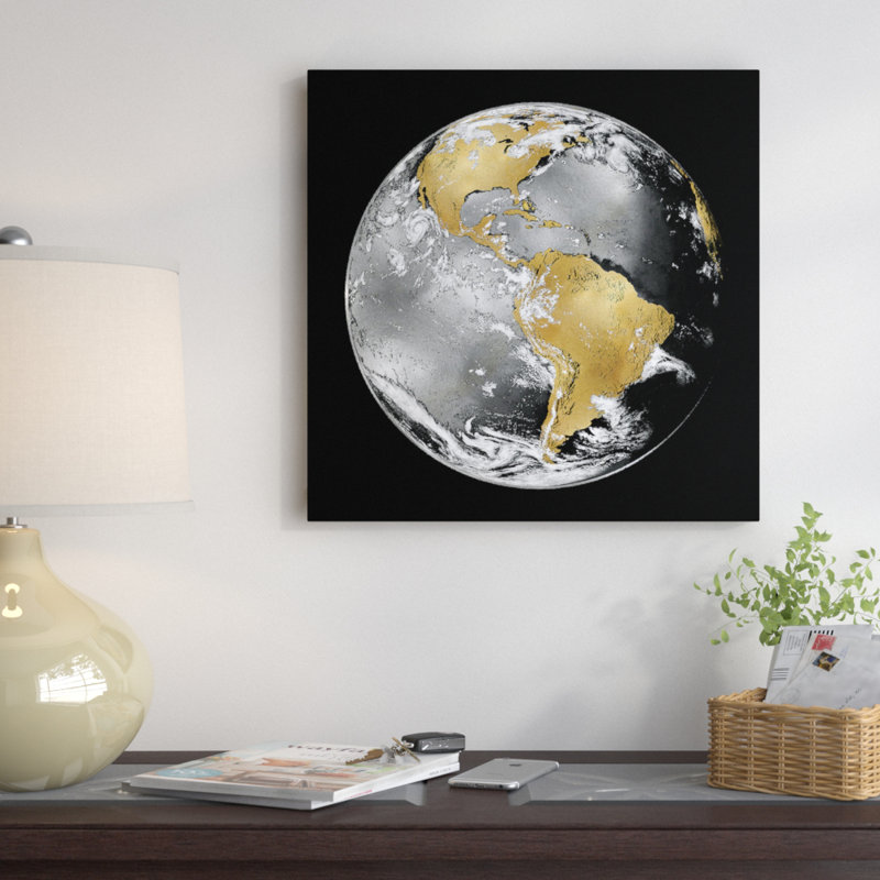 « world turn iii », reproduction d’impression sur toile, H 26 po x l 26 po x P 1,5 po, Toile avec cadre noir, Pas de tapis