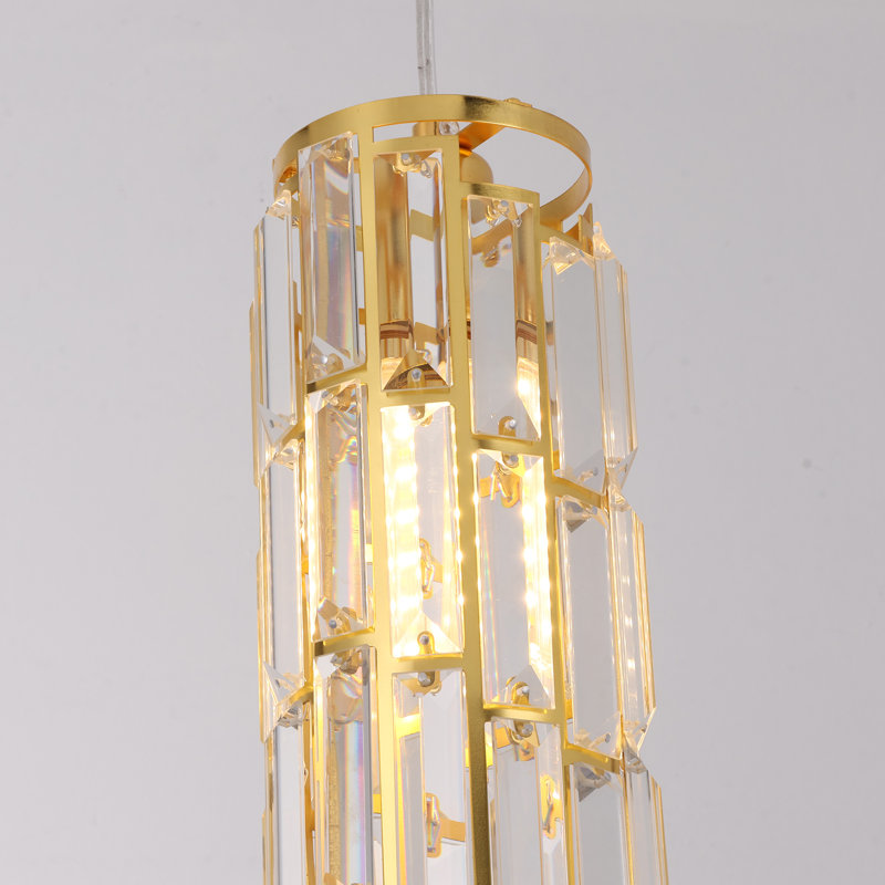 Luminaire suspendu cylindrique en cristal à 1 lumière Deimonas, Doré
