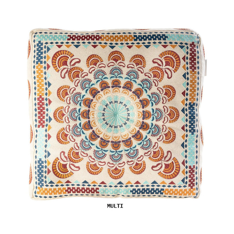 COUSSIN EN COTON brodé - Multicolore, Abstrait orange