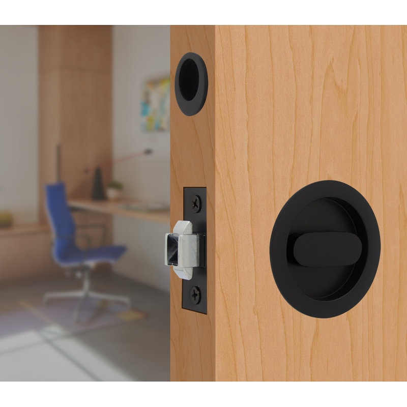 Pocket Door Hardware- Privacy with Finger Edge Pull, Satin Black