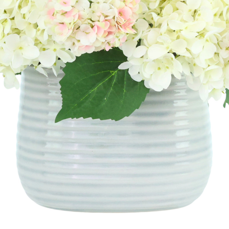 Hydrangea and Viburnum Arrangement in Ridged Vase