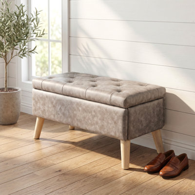 Banc de rangement avec repose-pieds de 32 po de large avec plateau intégré, repose-pieds carré avec rangement supplémentaire, repose-pieds rembourré et banc de bout de lit, parfait pour le salon, la chambre à coucher, le salon, la détente, le style moderne