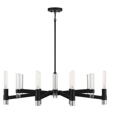 Lustre linéaire à 6 lumières Caid en noir texturé avec détails en nickel poli