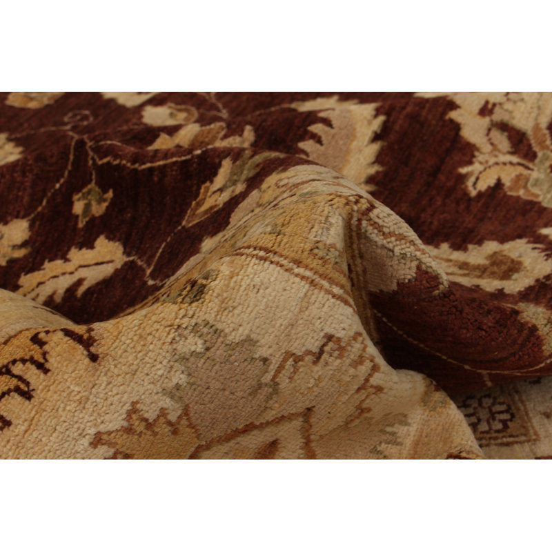 Tapis zone en laine beige/brun foncé 9 pi x 12 po main-of-kind-noué la 2010 ushak Rahma