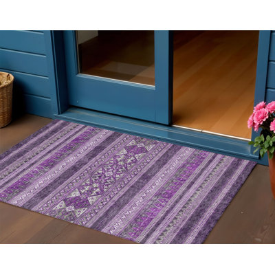 Tapis intérieur lavable 3 pi x 5 pi aubergine mauve et gris