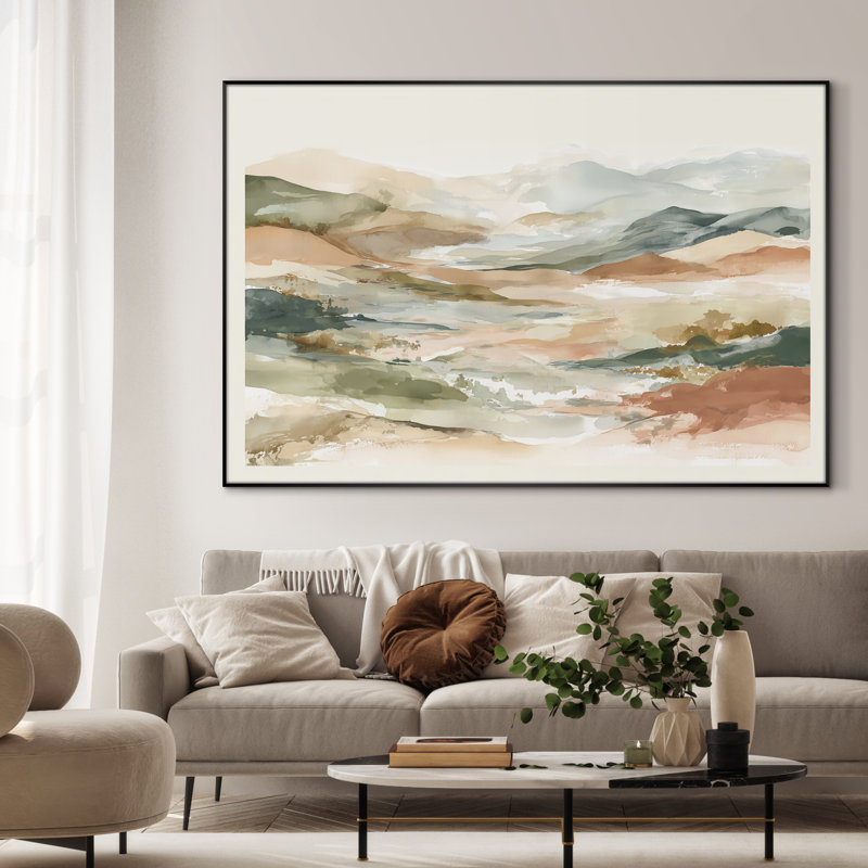 Extra Large Wall Art Fabric Print - Colorful Mountain Neutral Abstract Landscape for Artwork Decor for Living Room or Bedroom - "Frame Assembly Required (Unfinished Frame)"