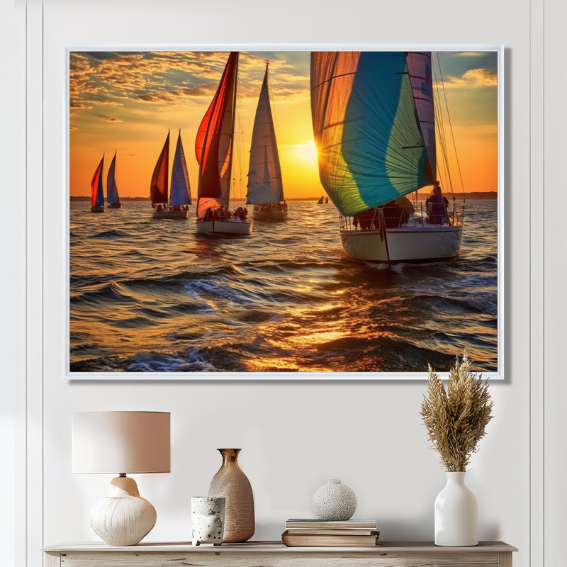 «Boating Bliss II» - art mural nautique, H 12 po x l 20 po x P 1 po, Cadre flottant blanc