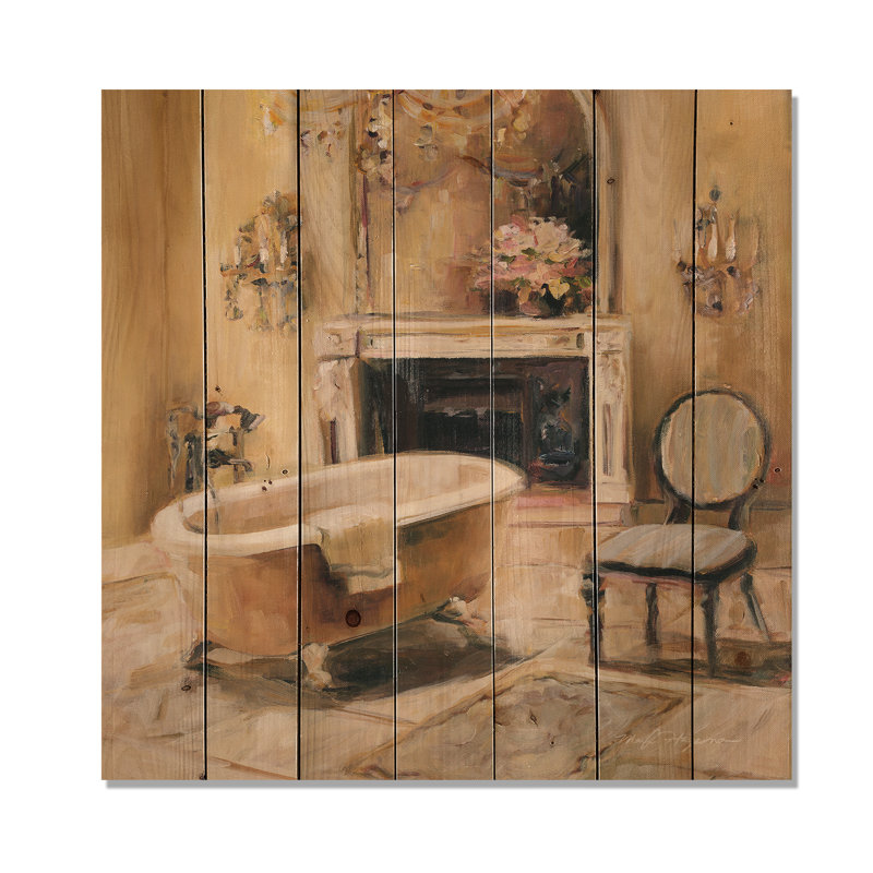 Français Bath I, reproduction d’art sur bois sans cadre, H 16 po x l 16 po x p 1 po